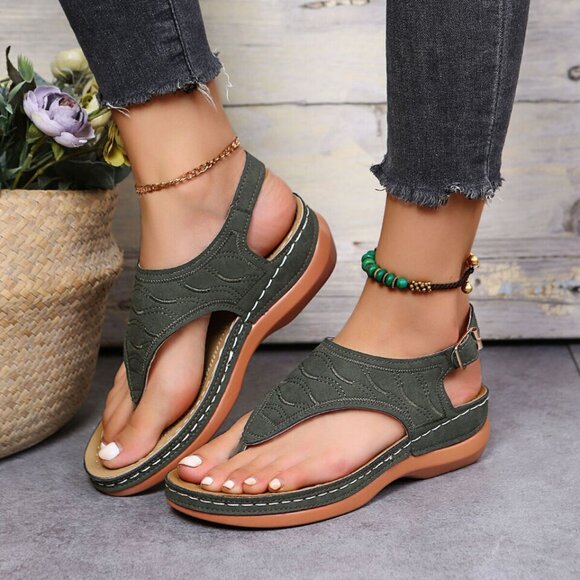 Low-Wedge Women Orthopedic Sandals Casual Flat Shoes Flip Flops Ladies A… - Picture 10 of 11